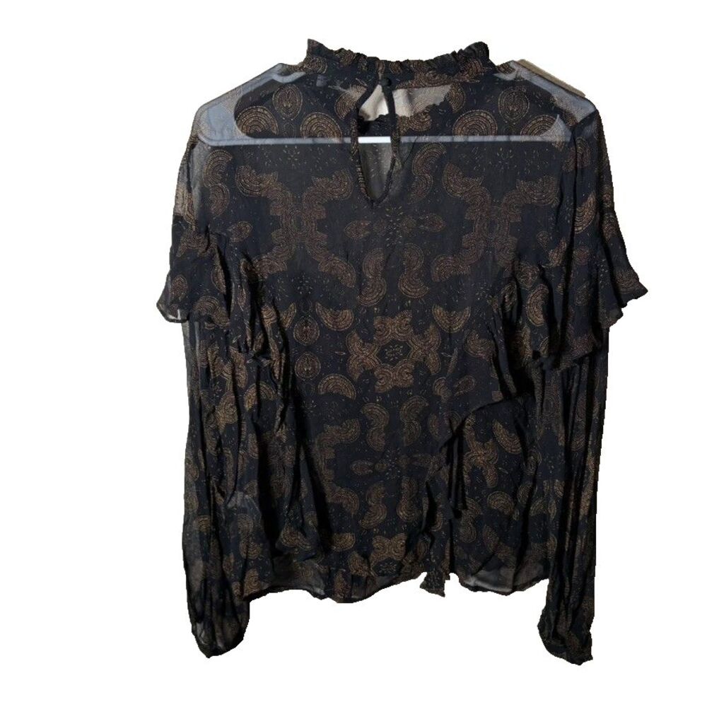 Lucky Brand Blouse Women's Medium Black Sheer Ruffle Long Sleeve Top Shirt NWT - Picture 2 of 10